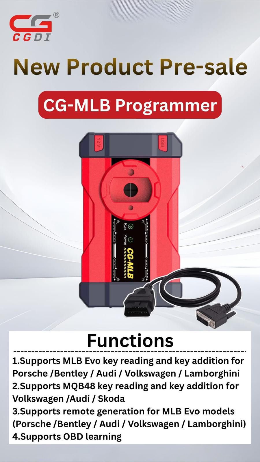 CG-MLB Programmer Supports MLB Evo MQB48 Key Reading and Adding