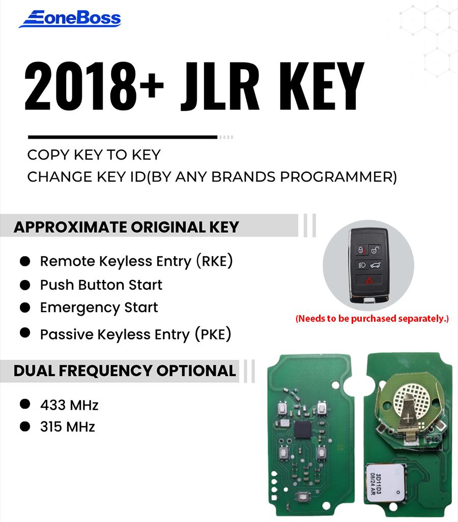 EONEBOSS for JLR Key PCB Board Only Support Year 2018-2021 Frequency: 315MHz