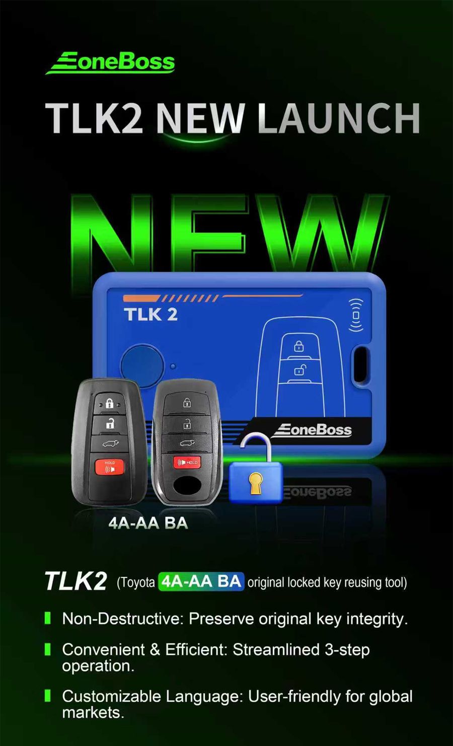 EONEBOSS TLK2 | (Toyota 4A-AA BA Original Locked Key Reusing Tool)