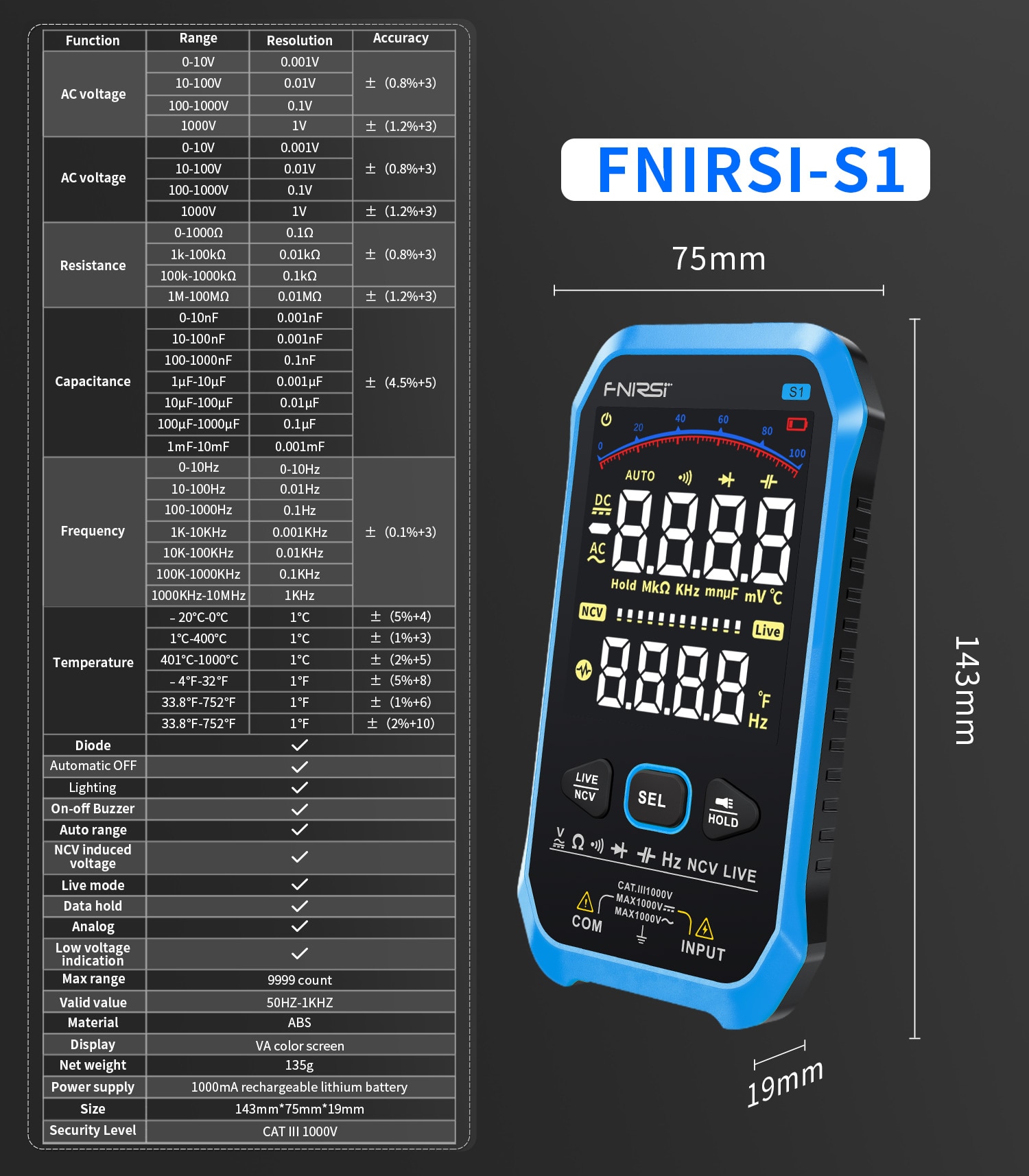 FNIRSI S1 Smart Digital Multimeter