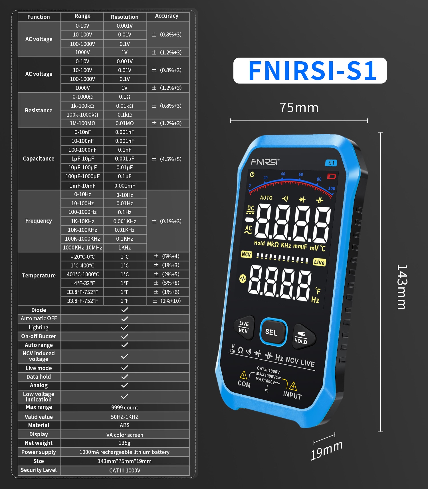 FNIRSI S1 스마트 디지털 멀티미터