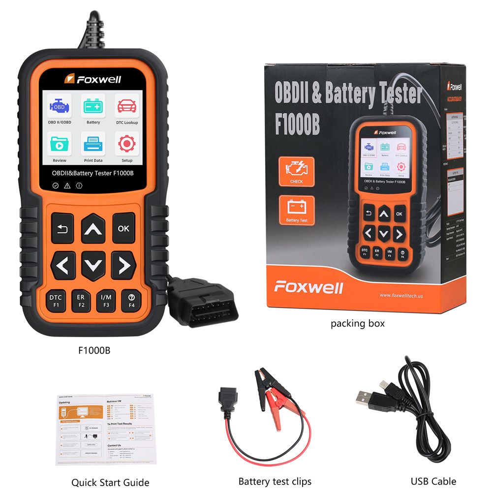 Foxwell F1000B CAN OBDII/EOBD 코드 리더기 및 배터리 테스터 2합일