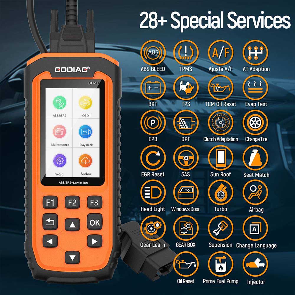 Herramienta de diagnóstico de fallas godiag gd203 ABS / SRS obd2 