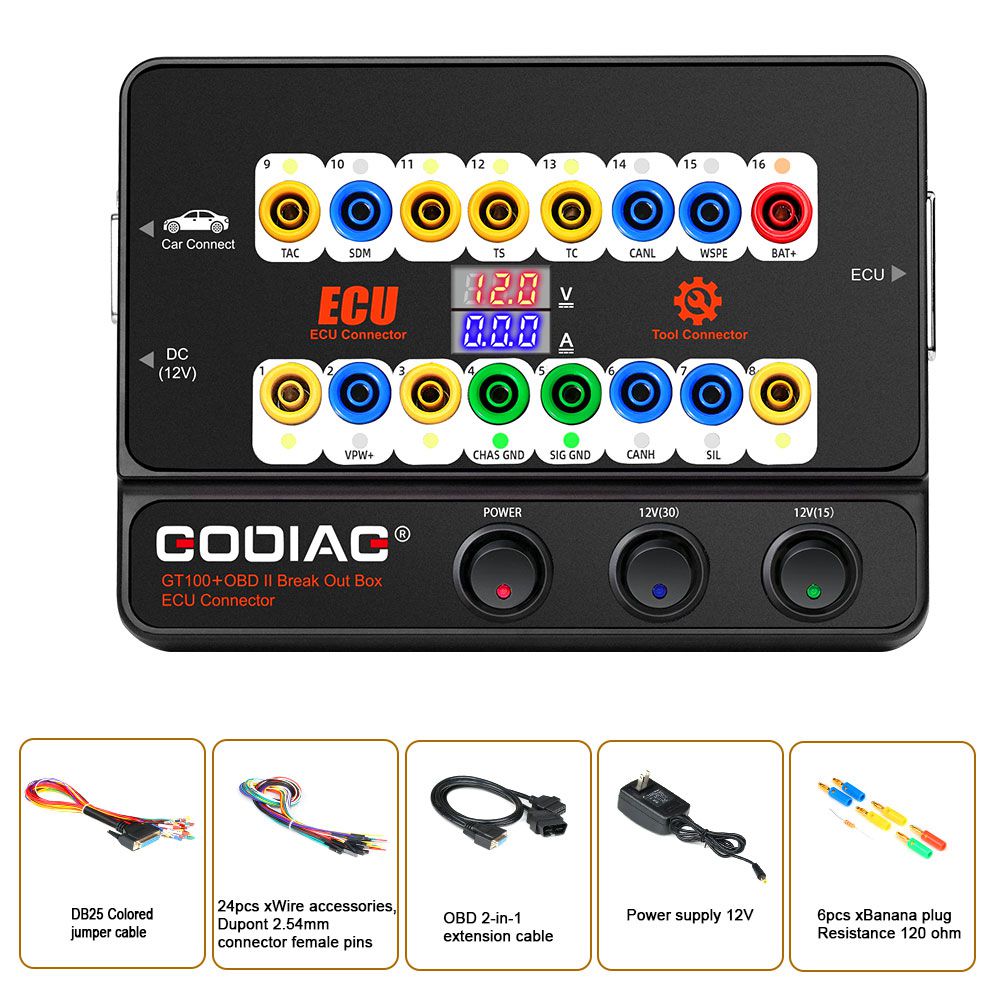 Godiag gt100 + gt100 pro, lista de componentes con visualización de corriente electrónica