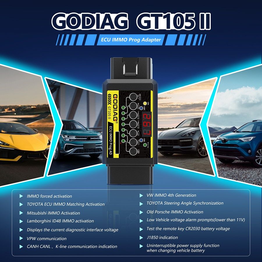 GODIAG GT105 II ECU IMMO Prog AD OBD2 Break Out Box ECU Connector 