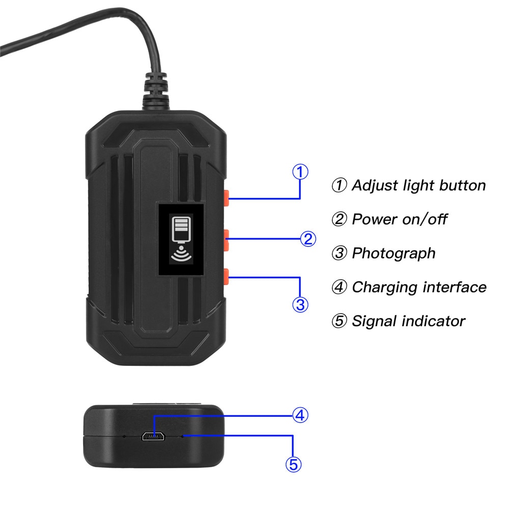 Industria del endoscopio WiFi con cámara en miniatura f240 de 3,9 mm en mano