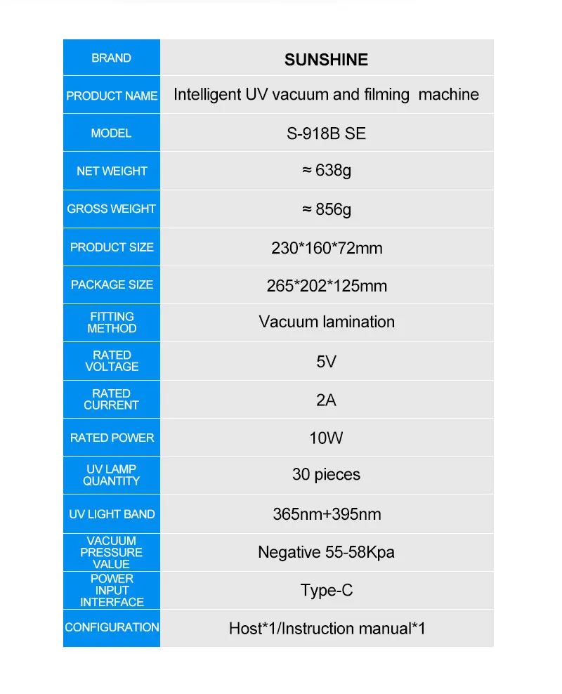 SUNSHINE S-918B SE Intelligent Vacuum UV Filming Machine