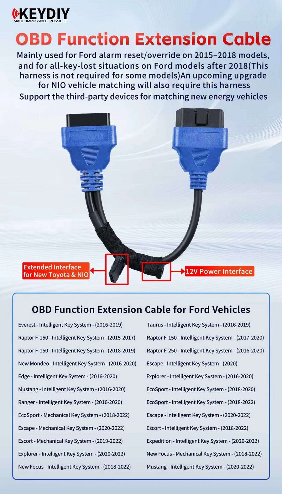KEYDIY Ford OBD Function Extension Cable for Ford Vehicles