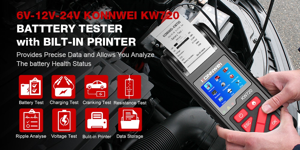 KONNWEI KW720 6V/12V/24V Motorcycle Car Truck Battery Te