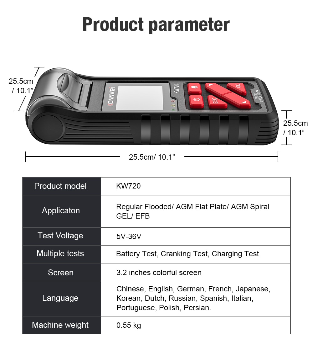 KONNWEI KW720 6V/12V/24V 오토바이 트럭 배터리 Te