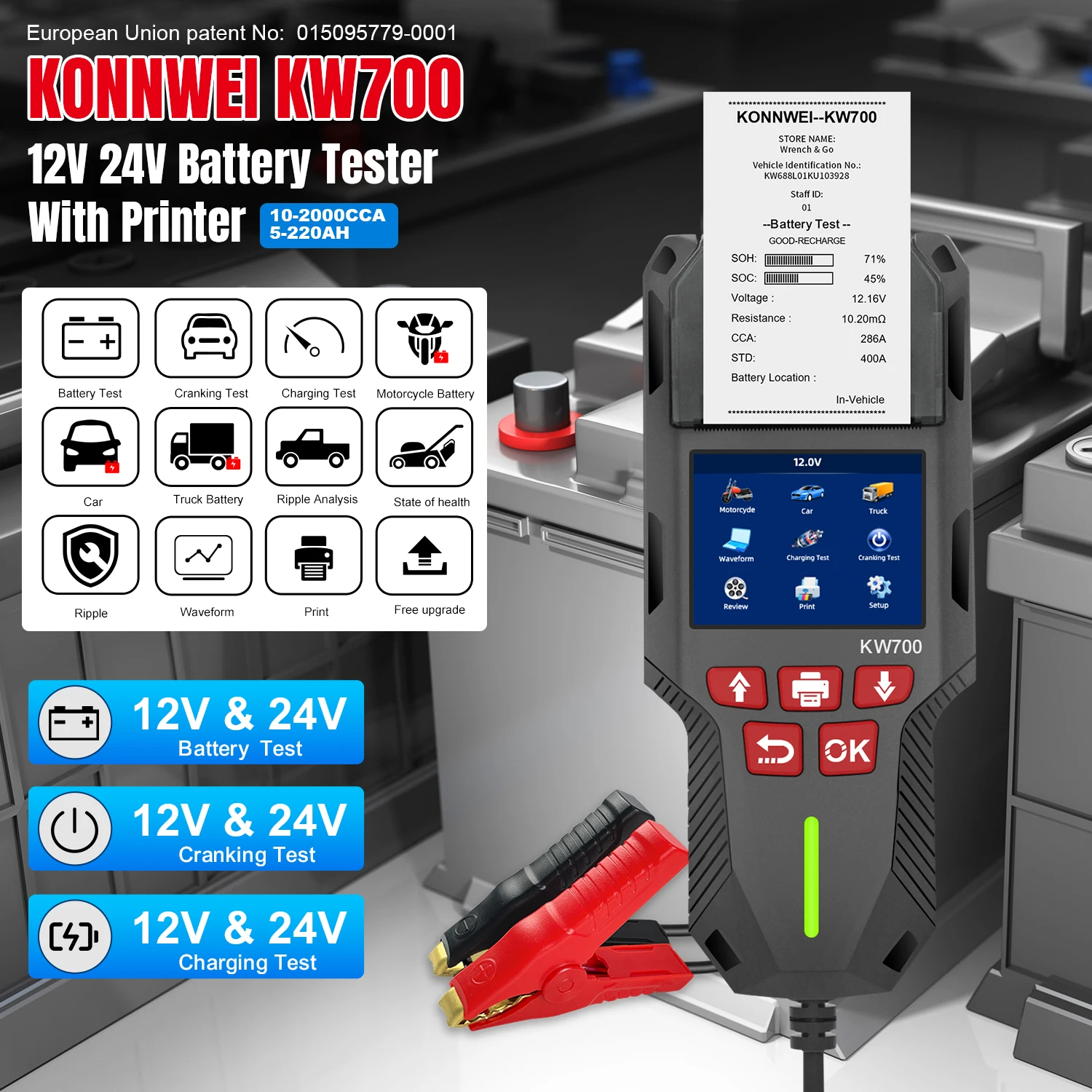 KONNWEI KW700 12V/24V Battery Tester