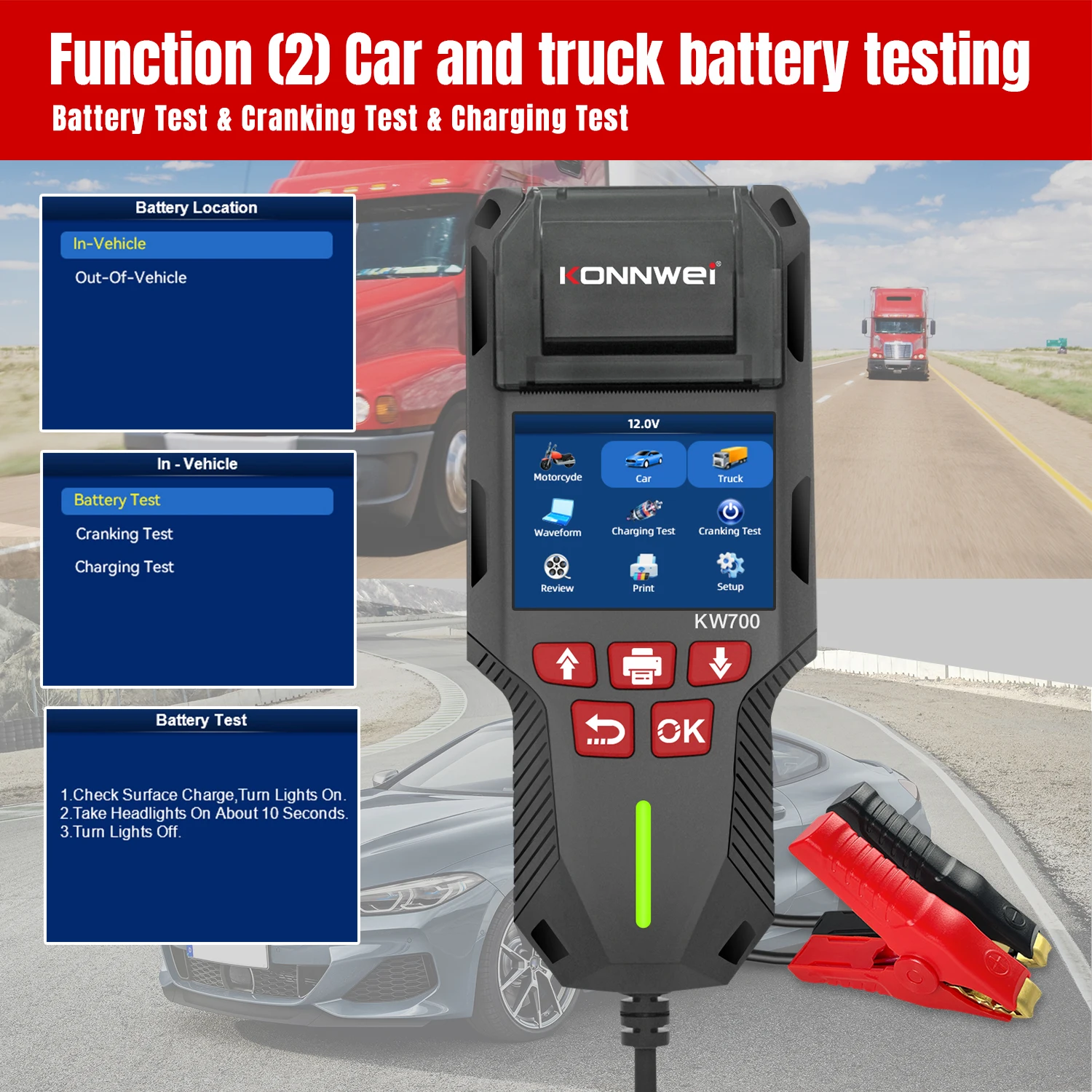 KONNWEI KW700 12V/24V Battery Tester