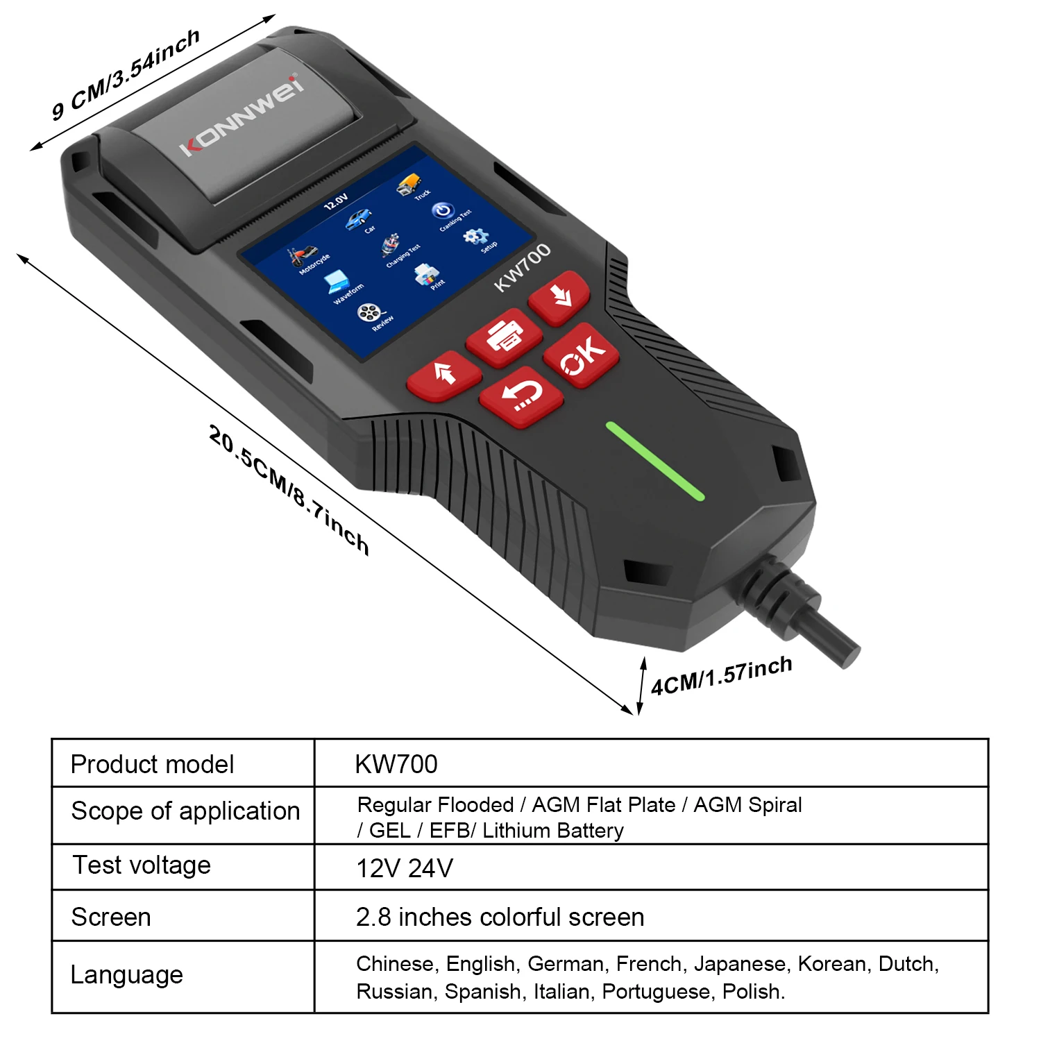 KONNWEI KW700 12V/24V Battery Tester