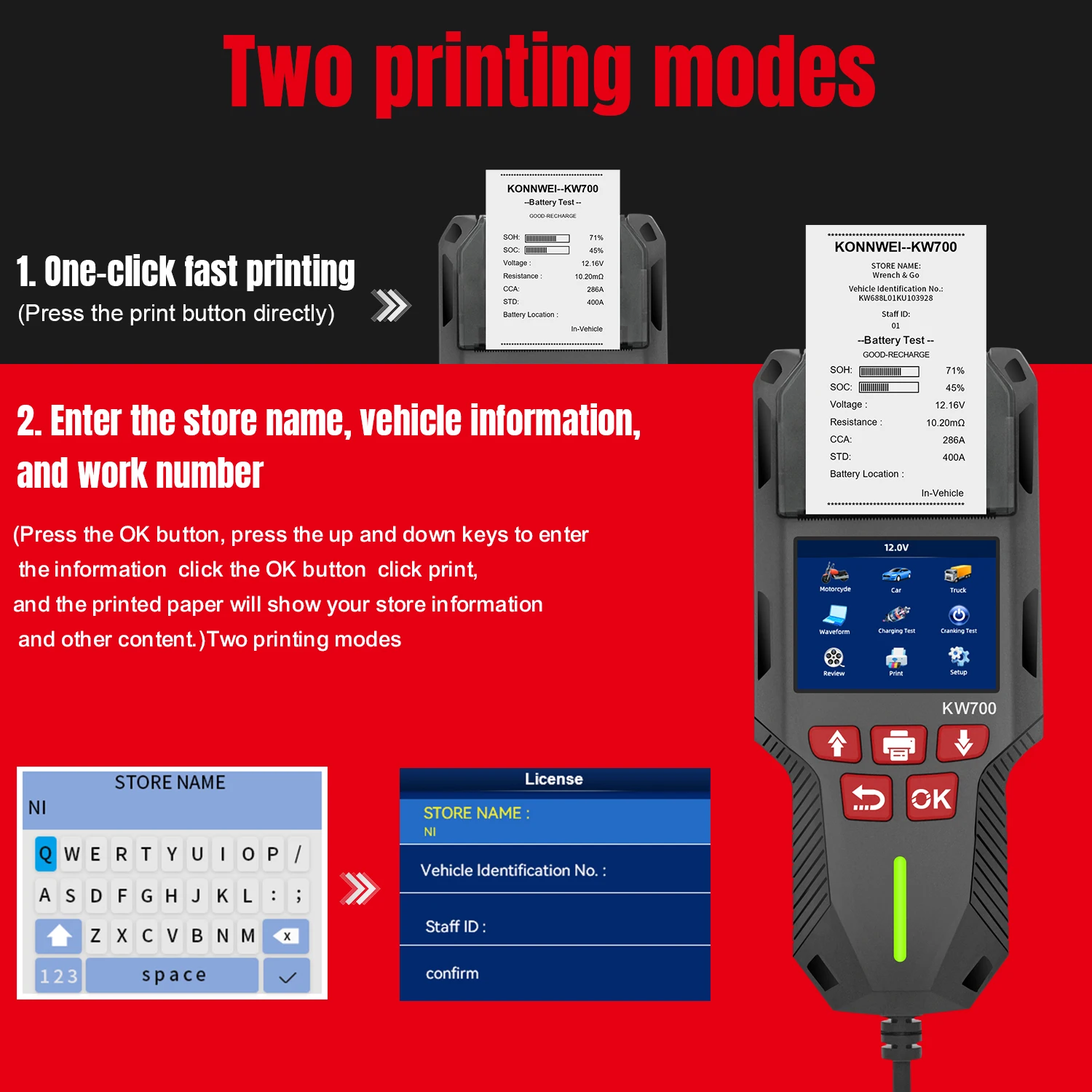 KONNWEI KW700 12V/24V Battery Tester