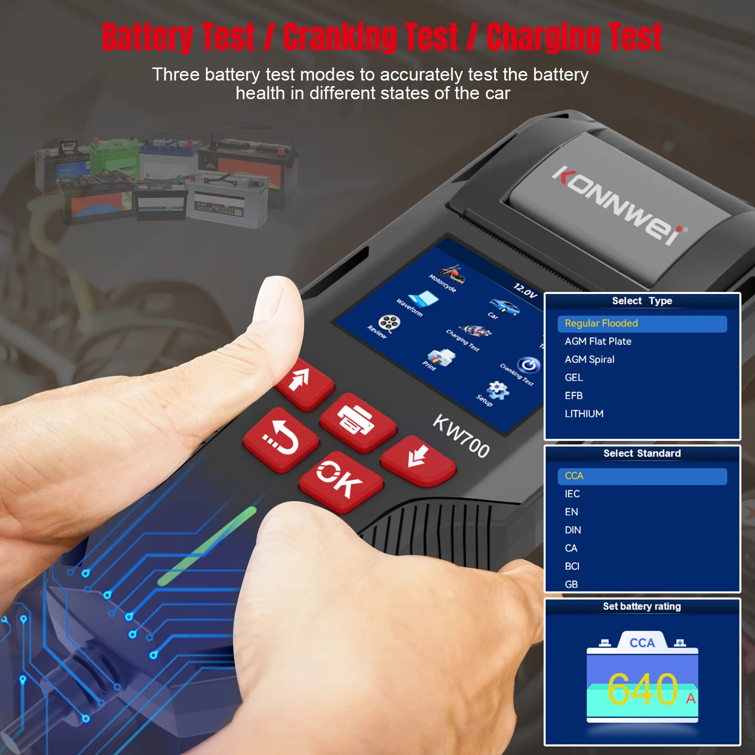 KONNWEI KW700 12V/24V Battery Tester