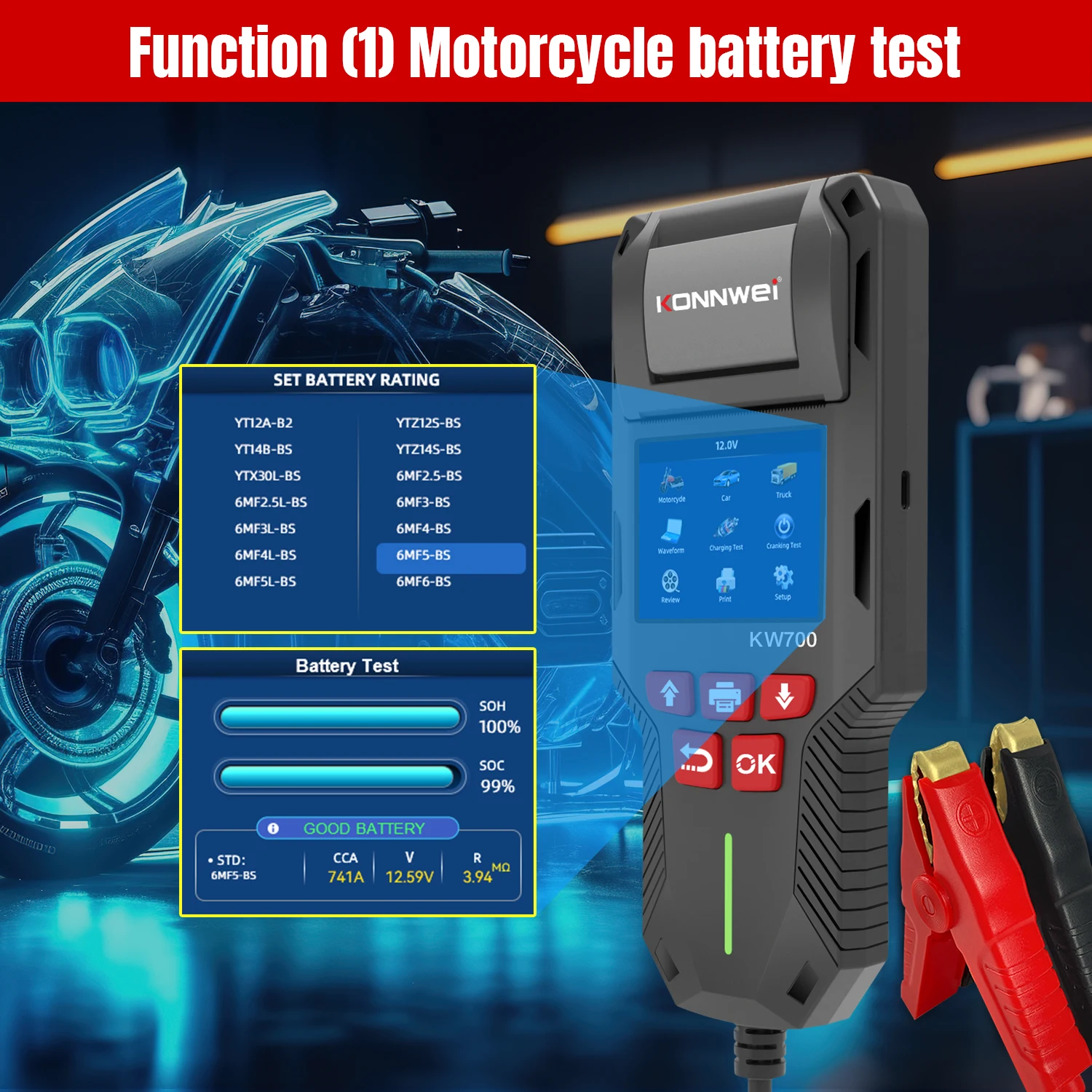 KONNWEI KW700 12V/24V Battery Tester
