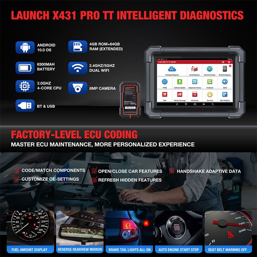 DBSCar VII 연결관을 가진 X431 PRO TT 양방향 검사 도구 37+ 재설정 ECU 온라인 코딩 CANFD 키 IMMO