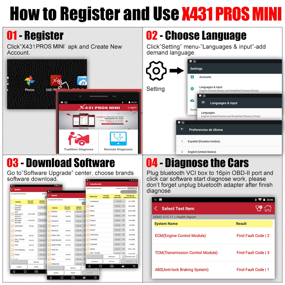 Lanzamiento del diagnóstico multisistema x431 pros mini Android pad