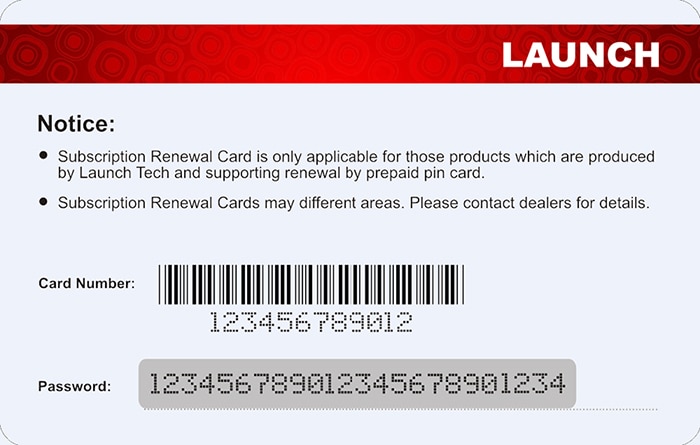 LAUNCH X431 Subscription Renewal Card