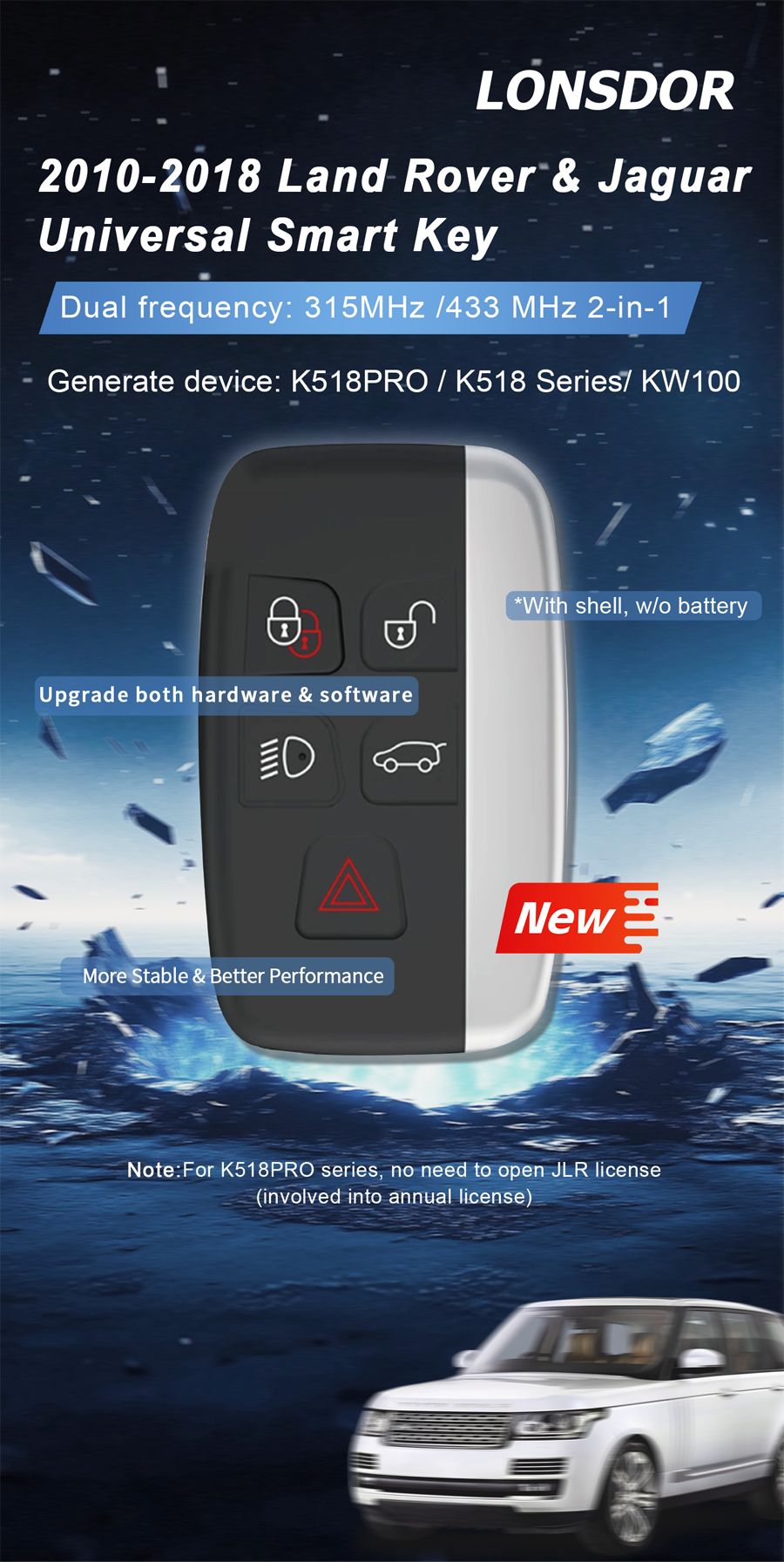 LONSDOR 2015-2018 For Land Rover & For Jaguar Universal Smart Key 315MHz /433MHz 2-in-1