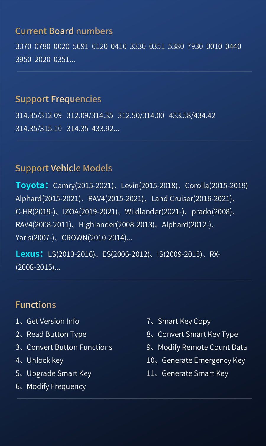 Lonsdor LT20 8A+4D 도요타 및 렉서스 스마트 키 변환 스마트 키 유형 수정 빈도