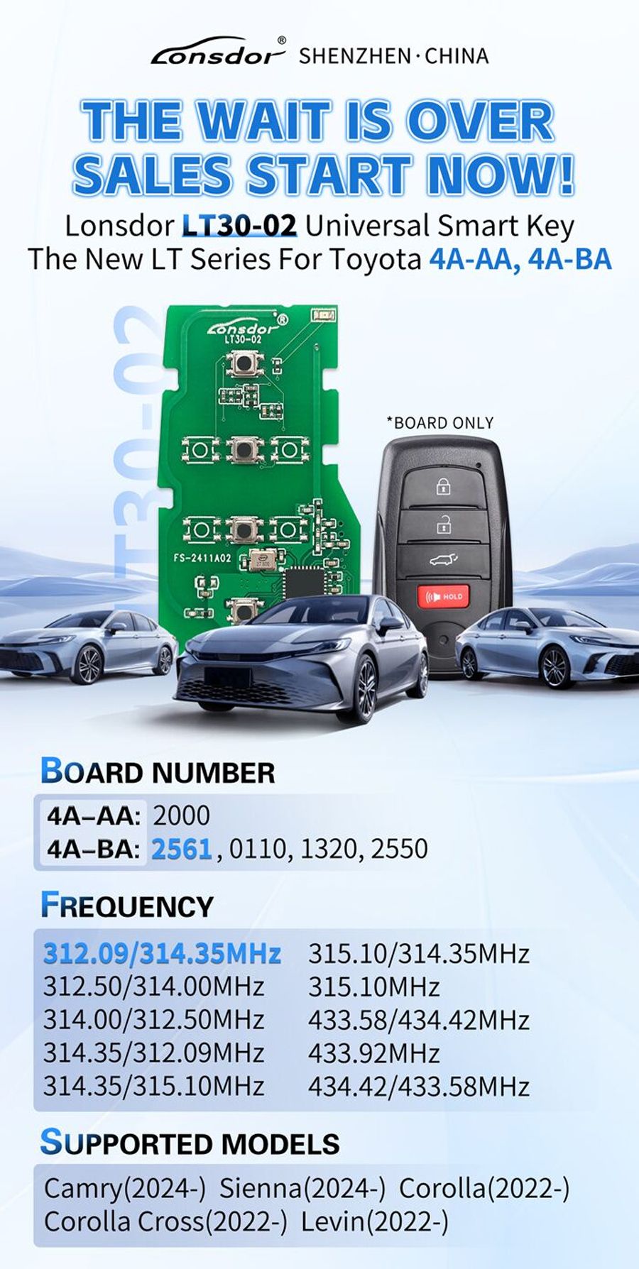 Lonsdor LT30-02 TOYOTA 4A-AA 4A-BA Universal Smart Key Board Only Work with K518 PRO 