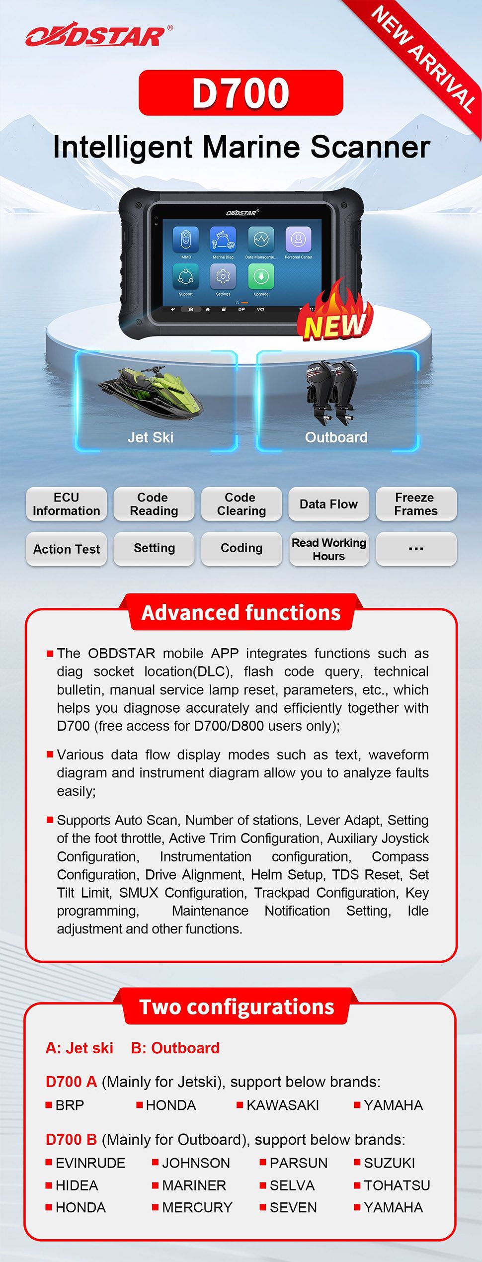 OBDSTAR D700 A（ Mainly for Jetski）Intelligent Marine Scanner
