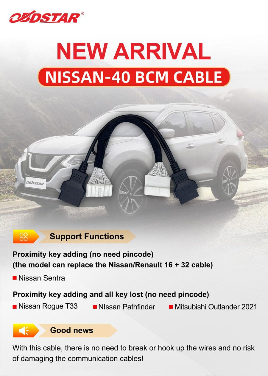 Cable obdstar Nissan - 40 BCM para X300 DP plus / X300 pro4 / X300 DP Key master