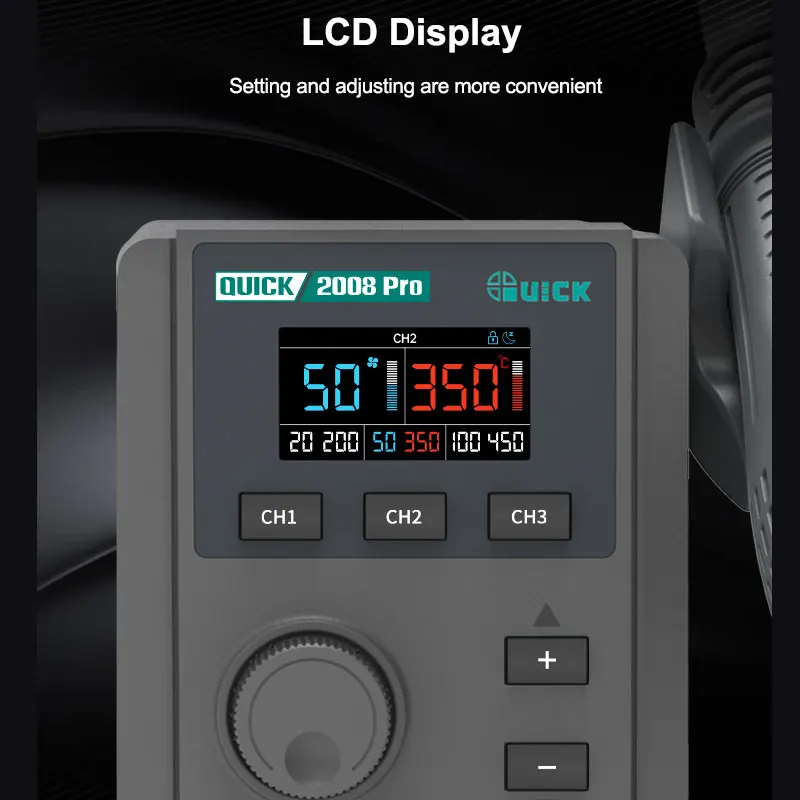 QUICK 2008 Pro Lead-Free Hot Air Rework Station LCD Disp