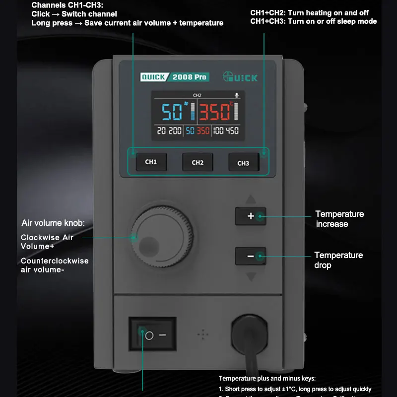 QUICK 2008 Pro Lead-Free Hot Air Rework Station LCD Disp