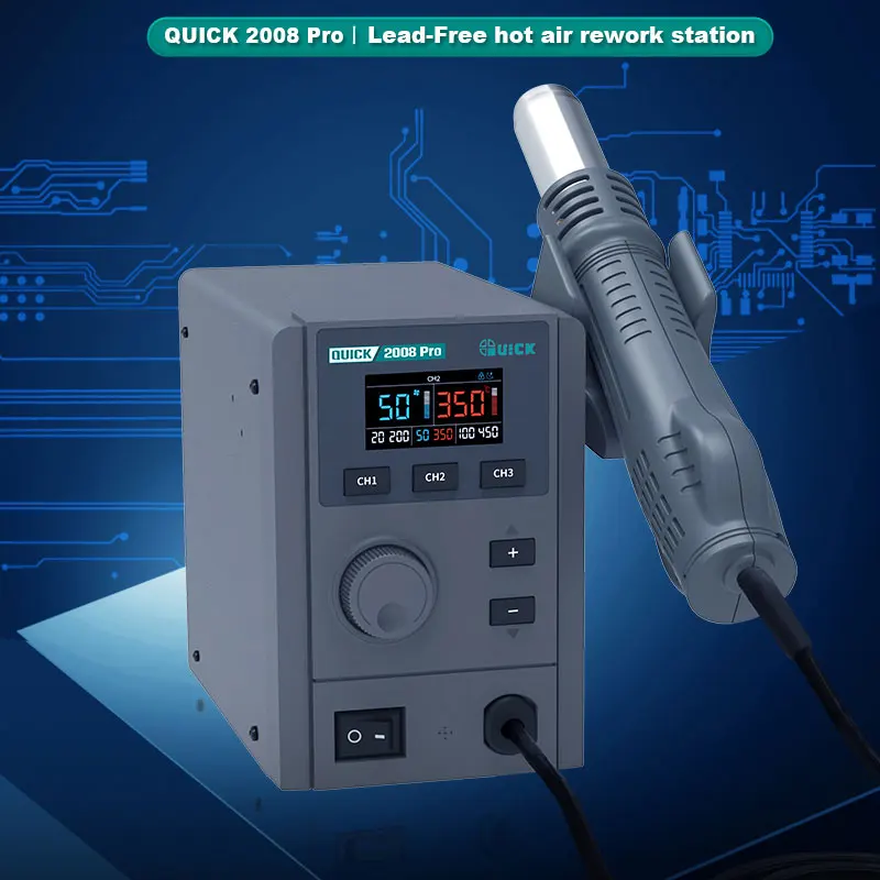 QUICK 2008 Pro Lead-Free Hot Air Rework Station LCD Disp