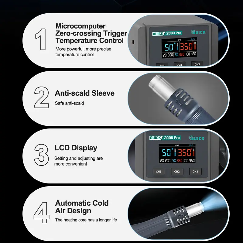 QUICK 2008 Pro Lead-Free Hot Air Rework Station LCD Disp