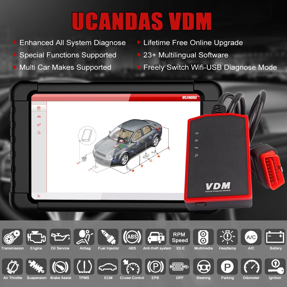 UCANDAS VDM WIFI 전체 시스템 OBD2 스캐너