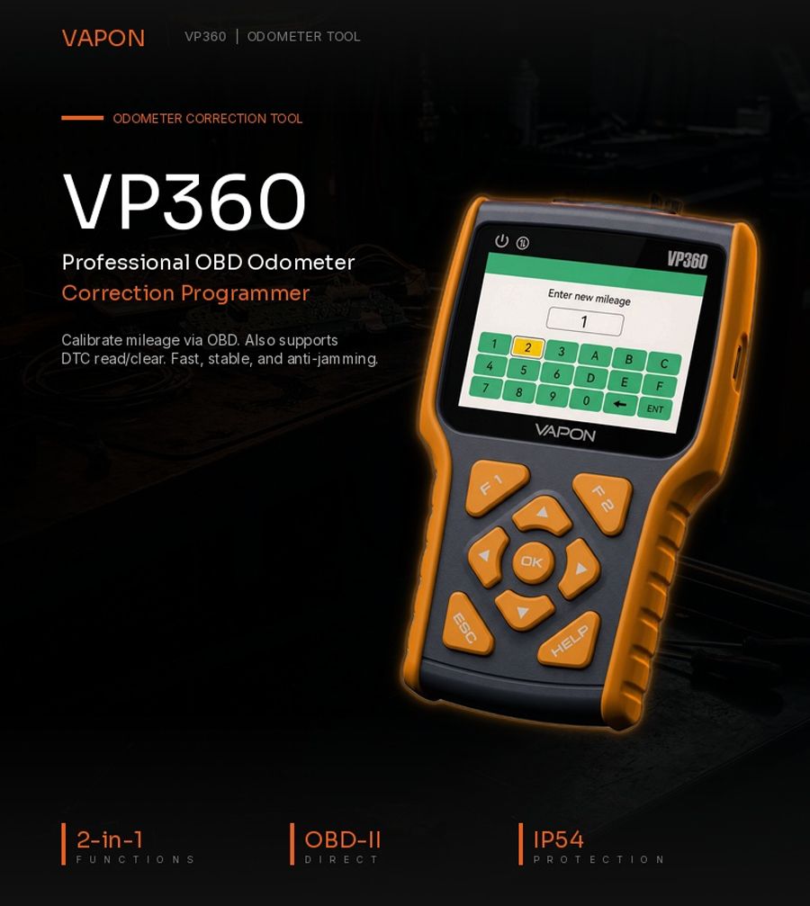 VAPON VP360 Professional OBD Odometer Correction Tool, Read/clear DTC, 2-in-1 Handheld Programmer