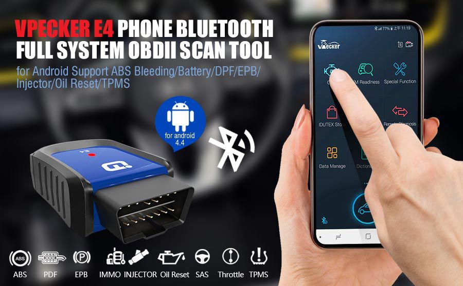 Diagnóstico simple del teléfono móvil vpecker E4 Bluetooth todo el sistema OBDII detector de fallas 