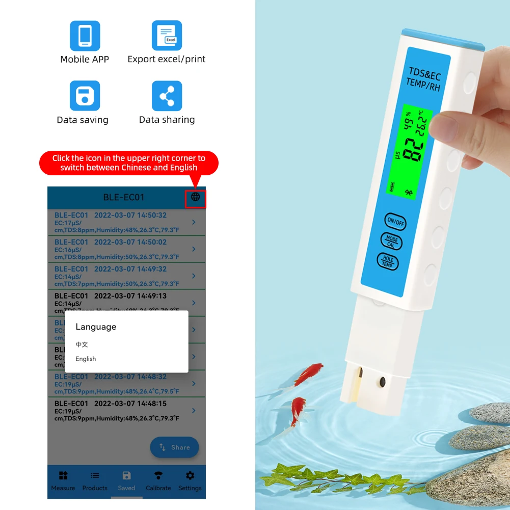 Yieryi 4 in 1 EC/TDS/Temperature/Humidity Meter