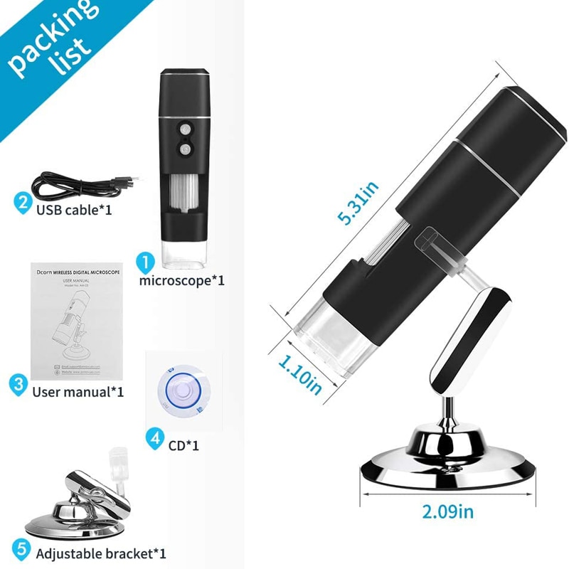 Microscopio digital inalámbrico 1080p HD 2mp 8 LED USB micro