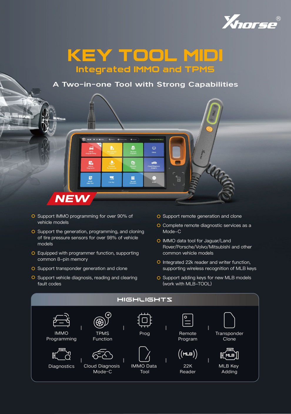 Xhorse Key Tool MIDI 기본 버전 – 통합 IMMO 및 TPMS