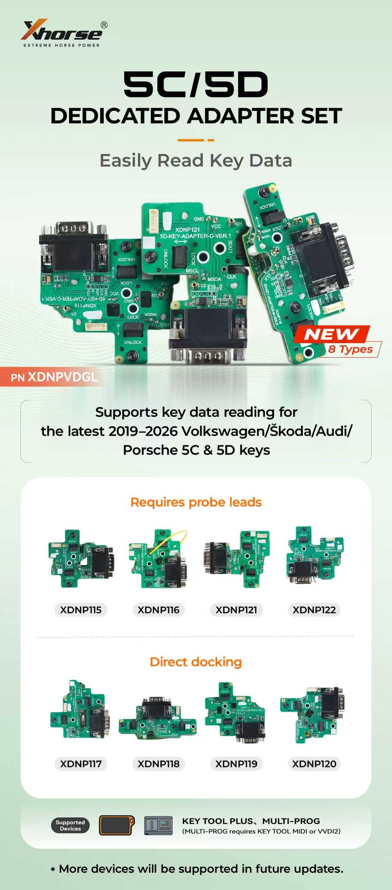 Xhorse XDNPVDGL MQB 5C/5D Dedicated Adapter Set work with Key Tool Plus, Multi Prog