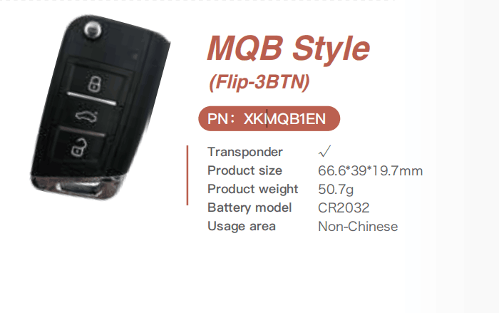 Xhorse VW MQB XKMQB1EN 플립 트랜시버 키 3 버튼