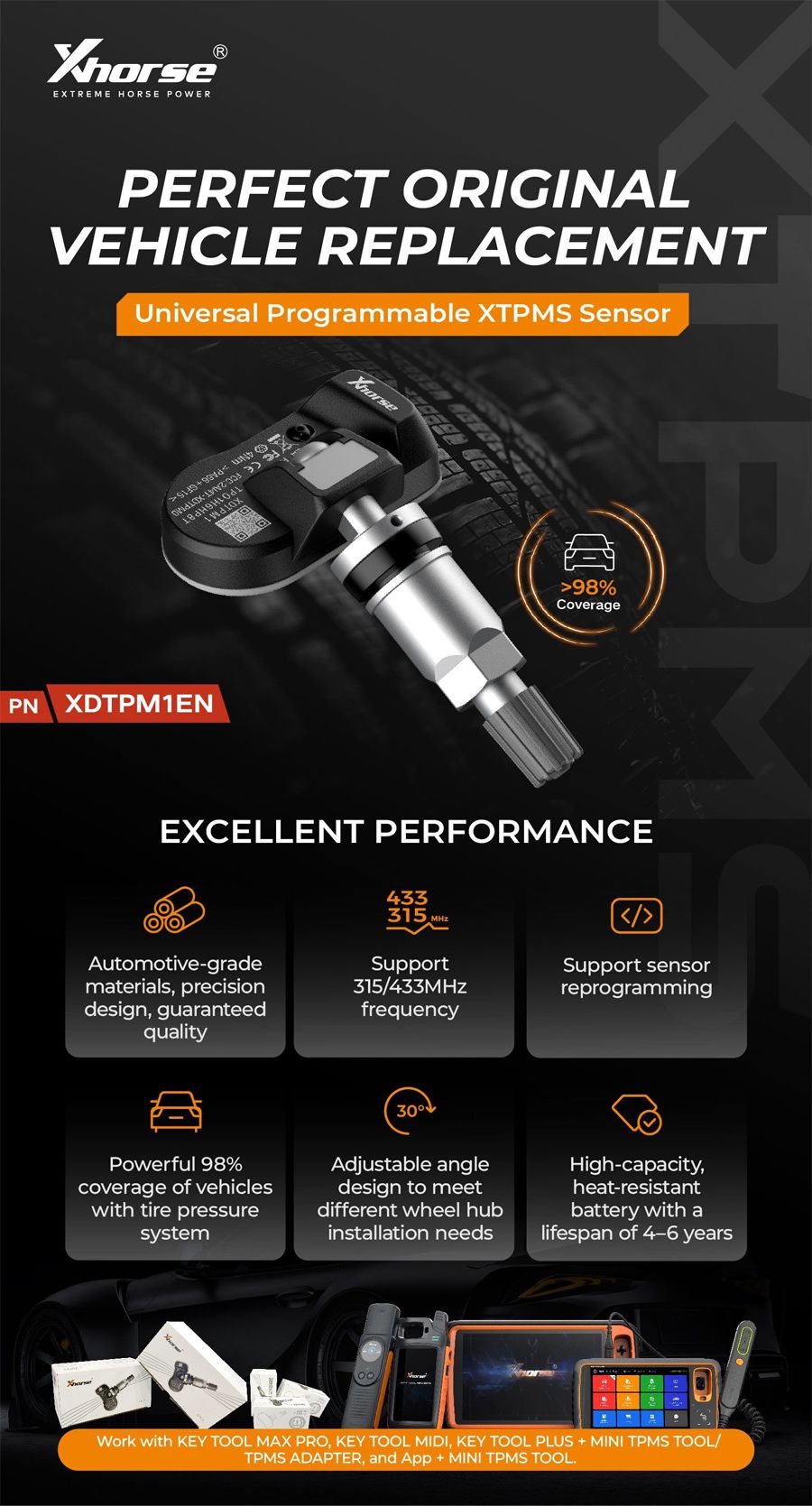 Xhorse XDTPM1EN TPMS センサー 普遍的なプログラム可能な XTPMS センサー