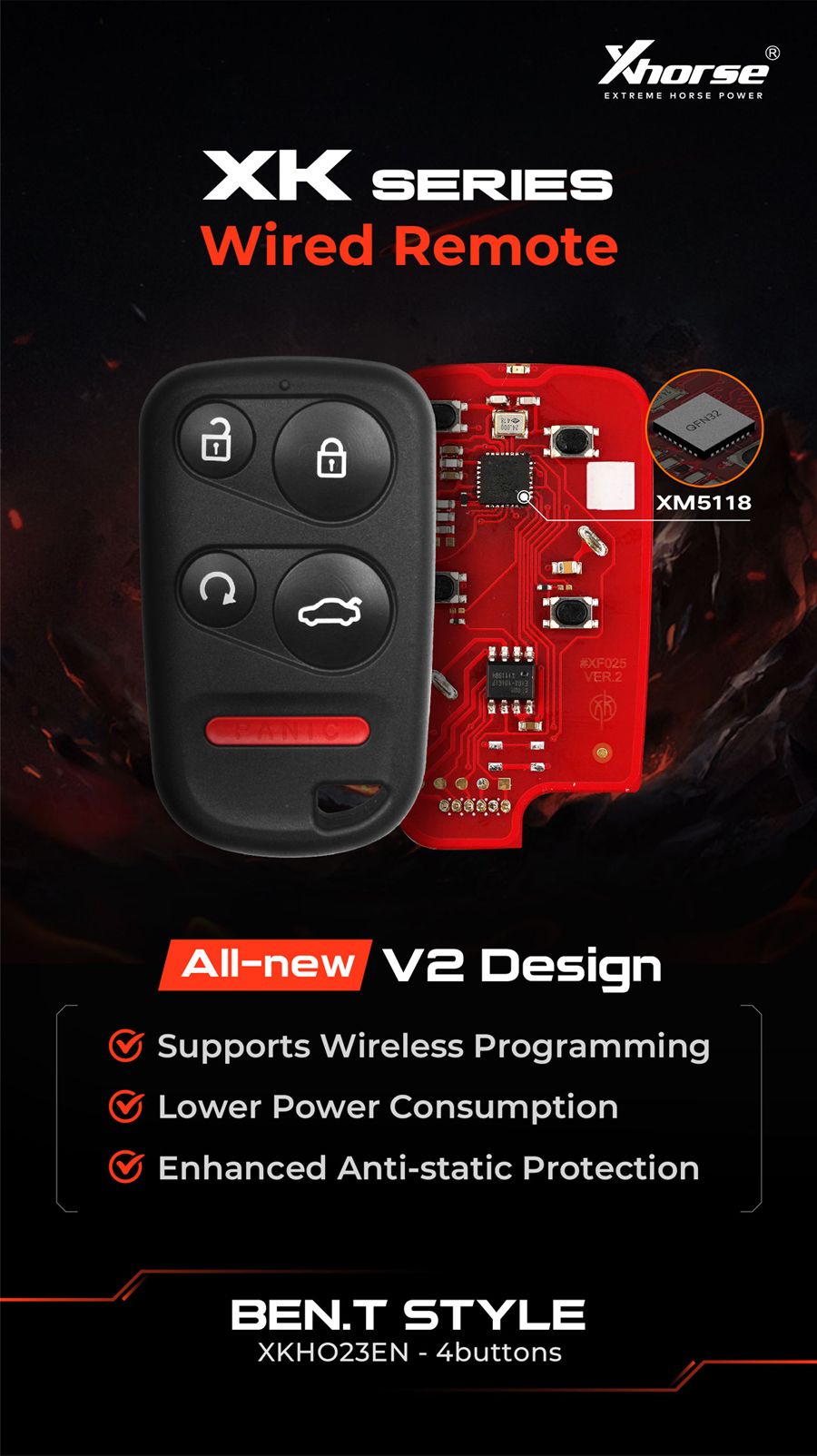 XHORSE XKHO23EN BEN.T Style Wired Remote 4 Buttons Second Generation Universal Remote 5pcs/lot