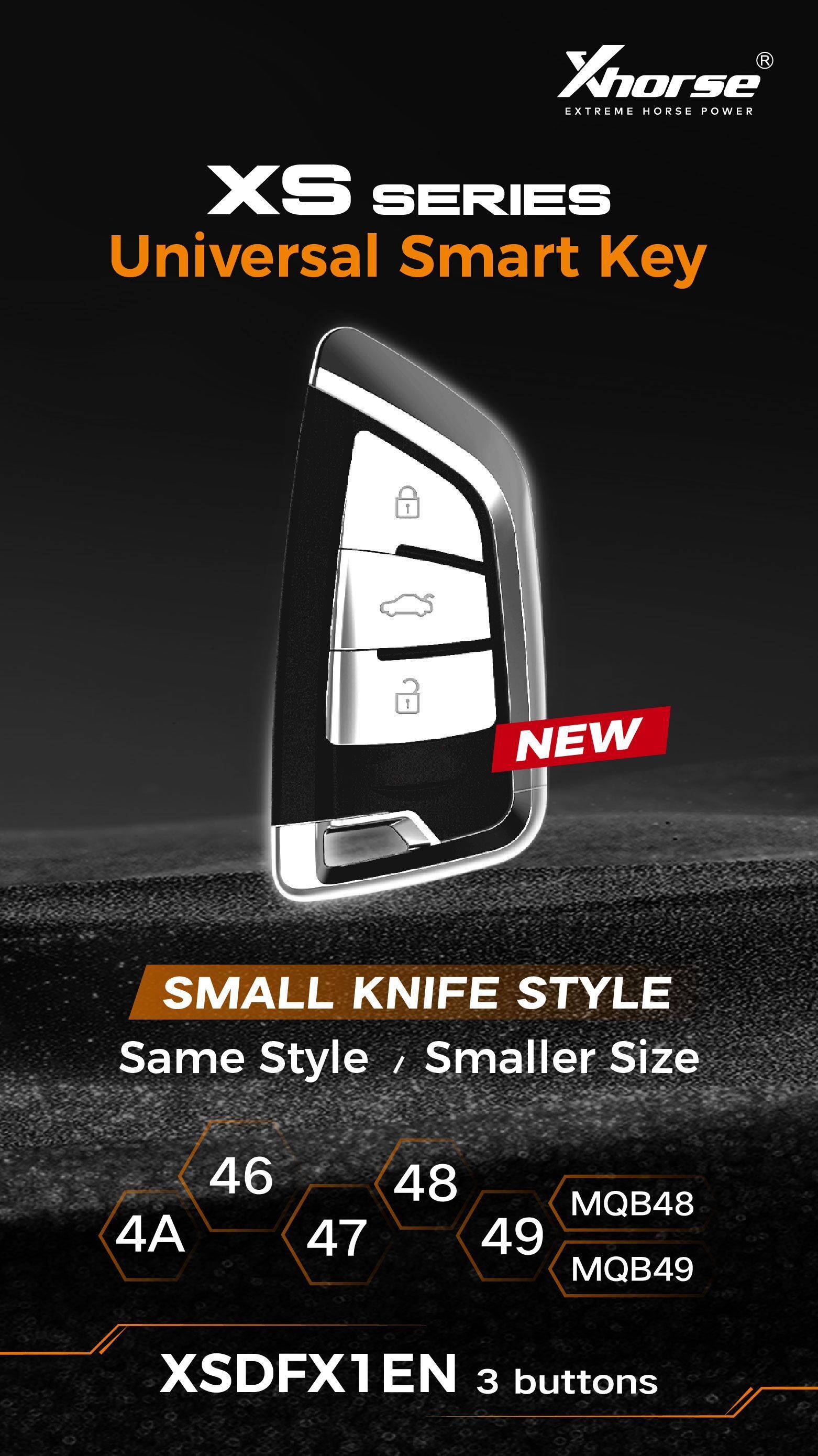 XHORSE XSDFX1EN 3 buttons Small Knife Style Universal Smart Key  5pcs/lot