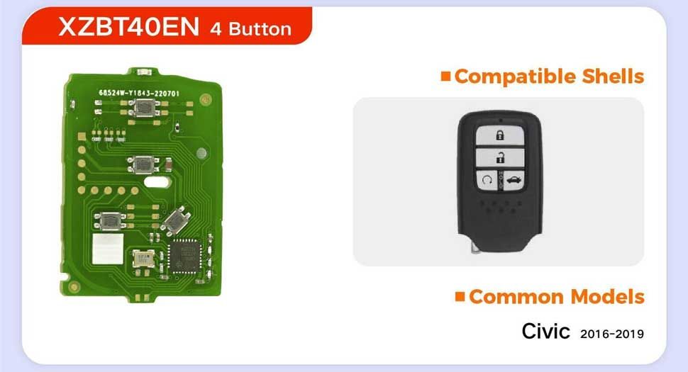 5pcs XHORSE XZBT40EN 4 Button HON.D PCBS 