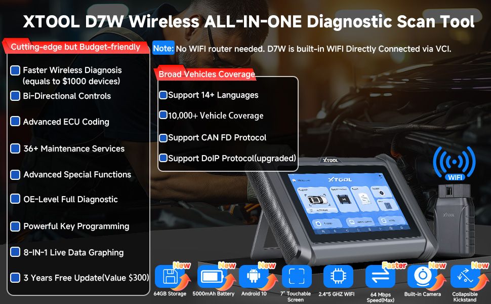 XTOOL D7W D7WIFI Bi-directional All Systems Diagnostic &