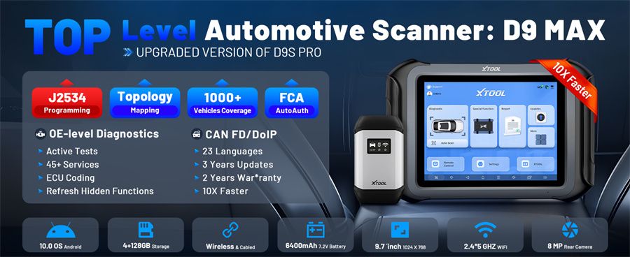 XTOOL D9 MAX Professional Diagnostic Scanner