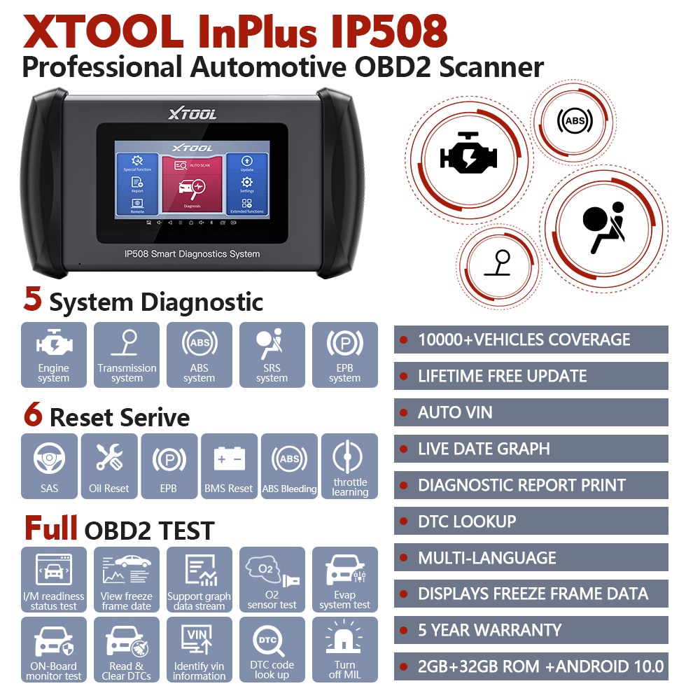 XTOOL InPlus IP508 OBD2 5 시스템 진단 도구