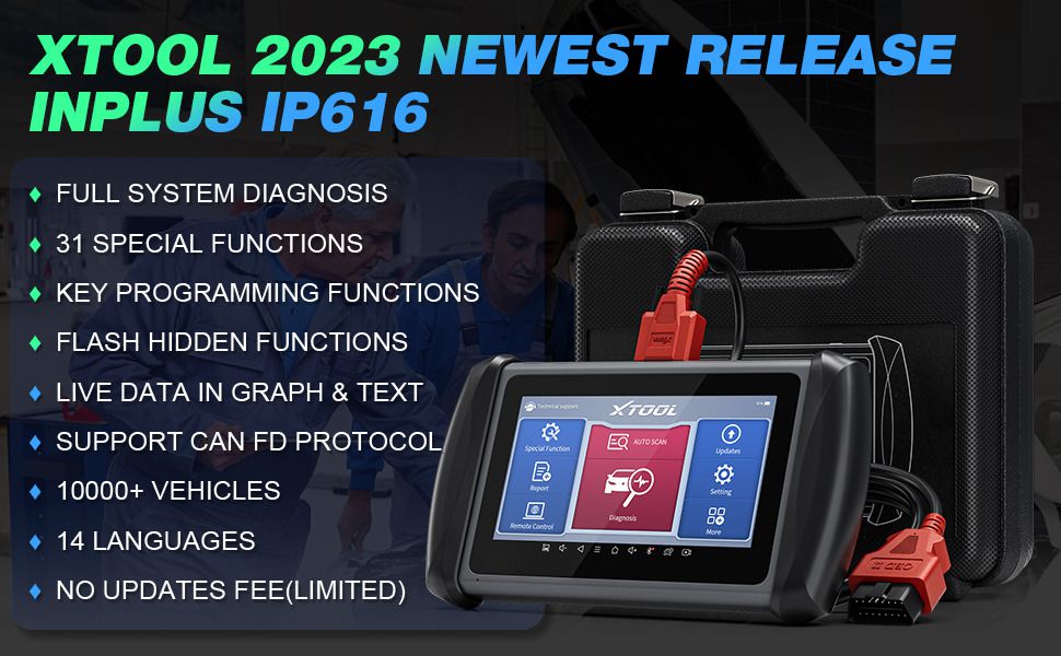 XTOOL InPlus IP616 OBD2 Car Automotive Diagnostic & Key Programmer Tool 