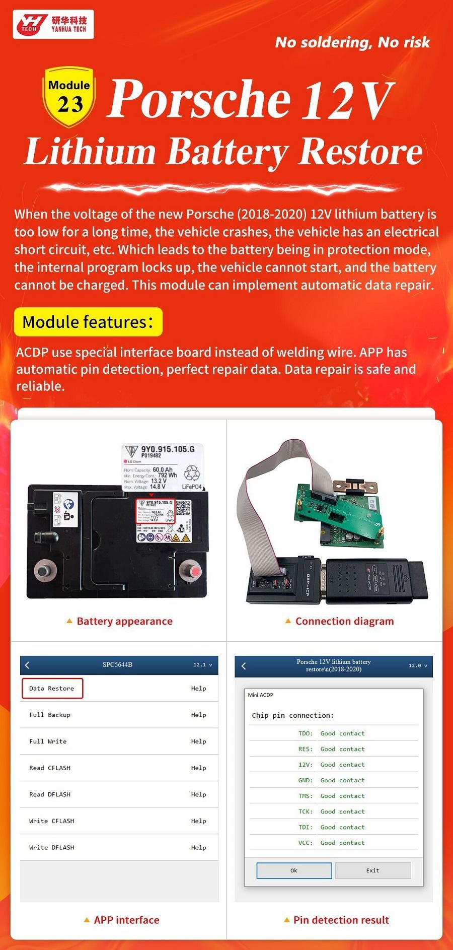 Yanhua mini módulo Acdp 23 para la recuperación de baterías de litio de 12v de Porsche
