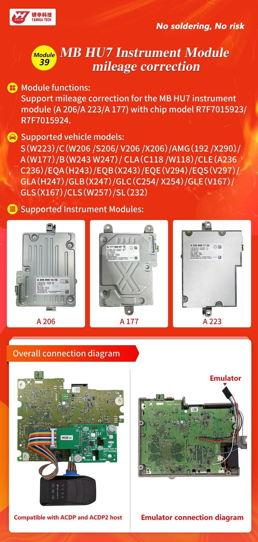 YANHUA Module 39 MB HU7 Instrument Module Mileage Correction